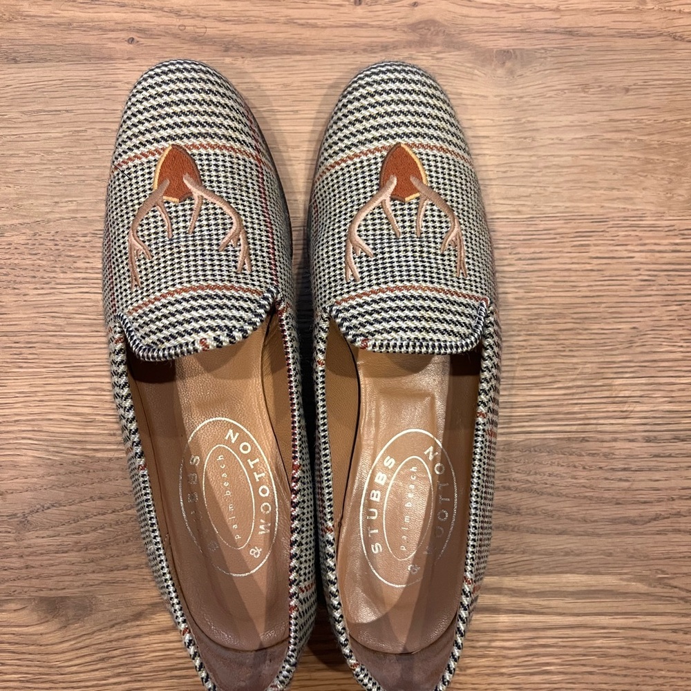 Stubbs & Wootton Houndstooth Loafers with Tan Leather Accent